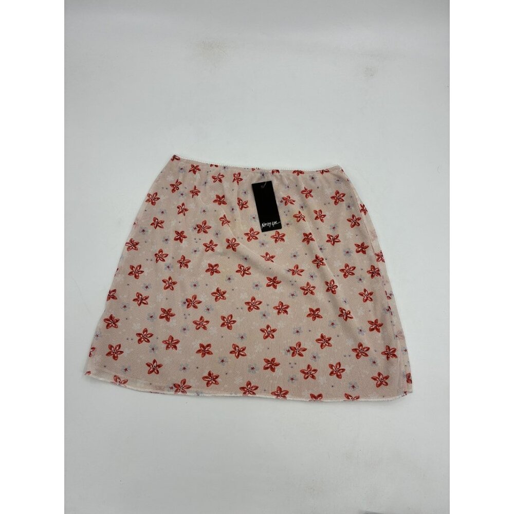 Nasty Gal Womens Size 10 Heard It Petal Before Floral Mesh Mini Skirt Pink Red